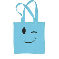 Emoticon Winking Smile Face Shopping Tote Bag cosplay, costume, dress, emoji, emote, face, halloween, smiley, up, yellow by Expression Tees