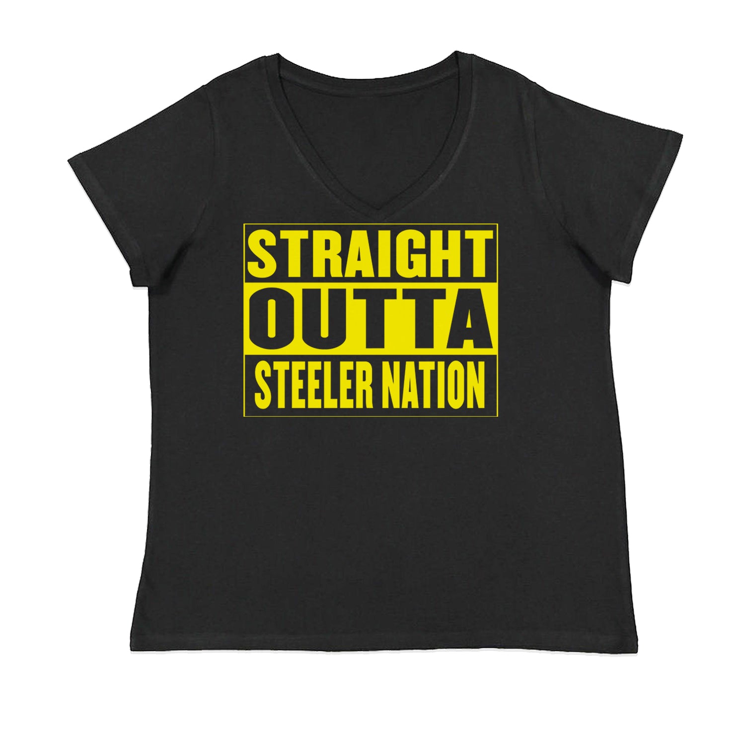 Straight Outta Steeler Nation Football  Womens Plus Size V-Neck T-shirt