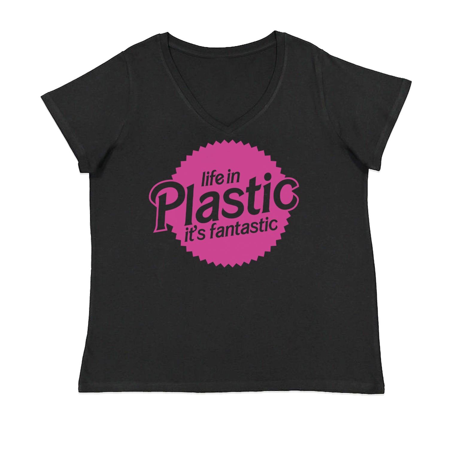 Life In Plastic It's Fantastic Barbenheimer Womens Plus Size V-Neck T-shirt
