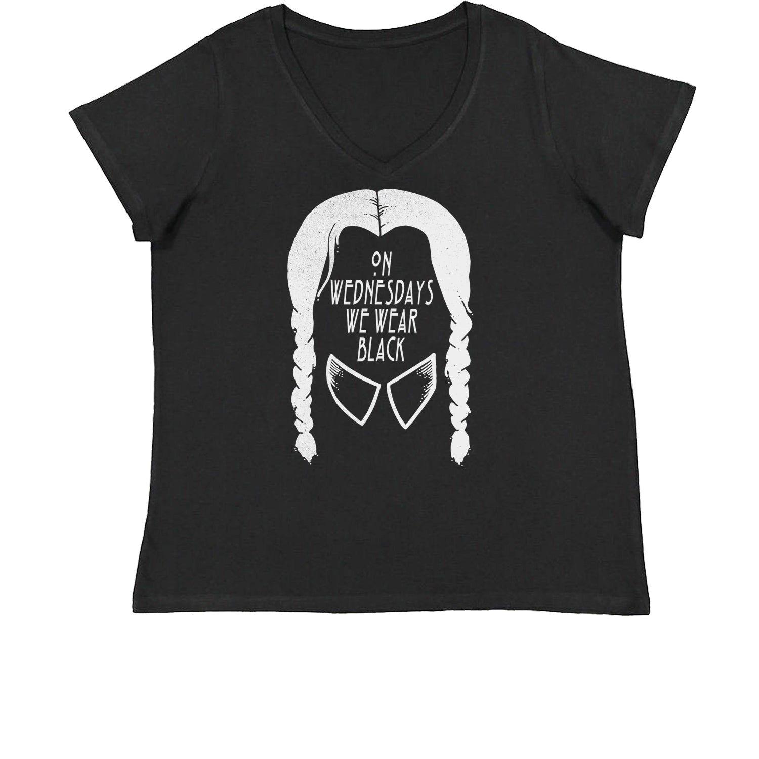 On Wednesdays, We Wear Black Womens Plus Size V-Neck T-shirt addams, family, gomez, morticia, pugsly, ricci, Wednesday by Expression Tees