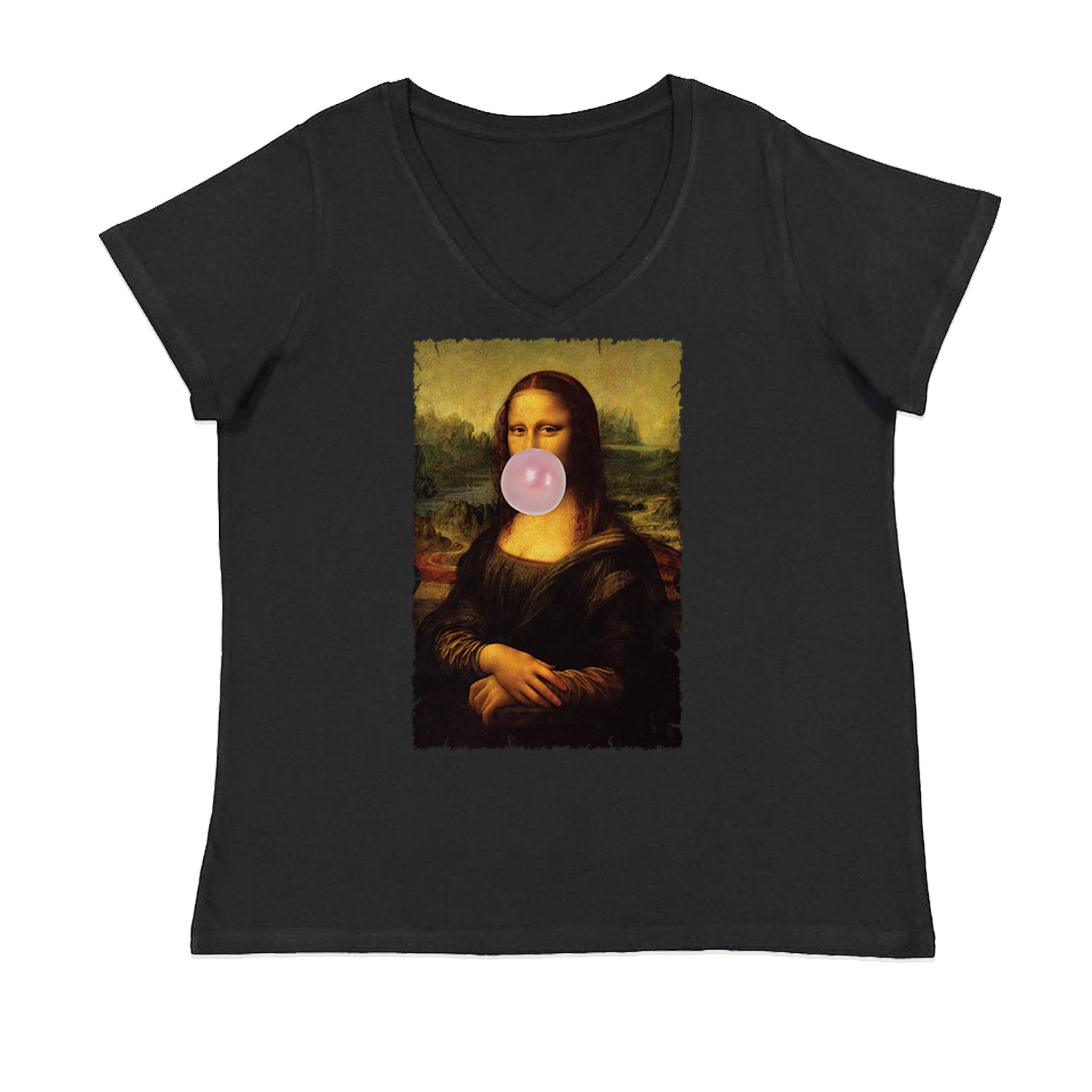 Mona Lisa Smile Pink Bubble Gum Da Vinci Icon Womens Plus Size V-Neck T-shirt