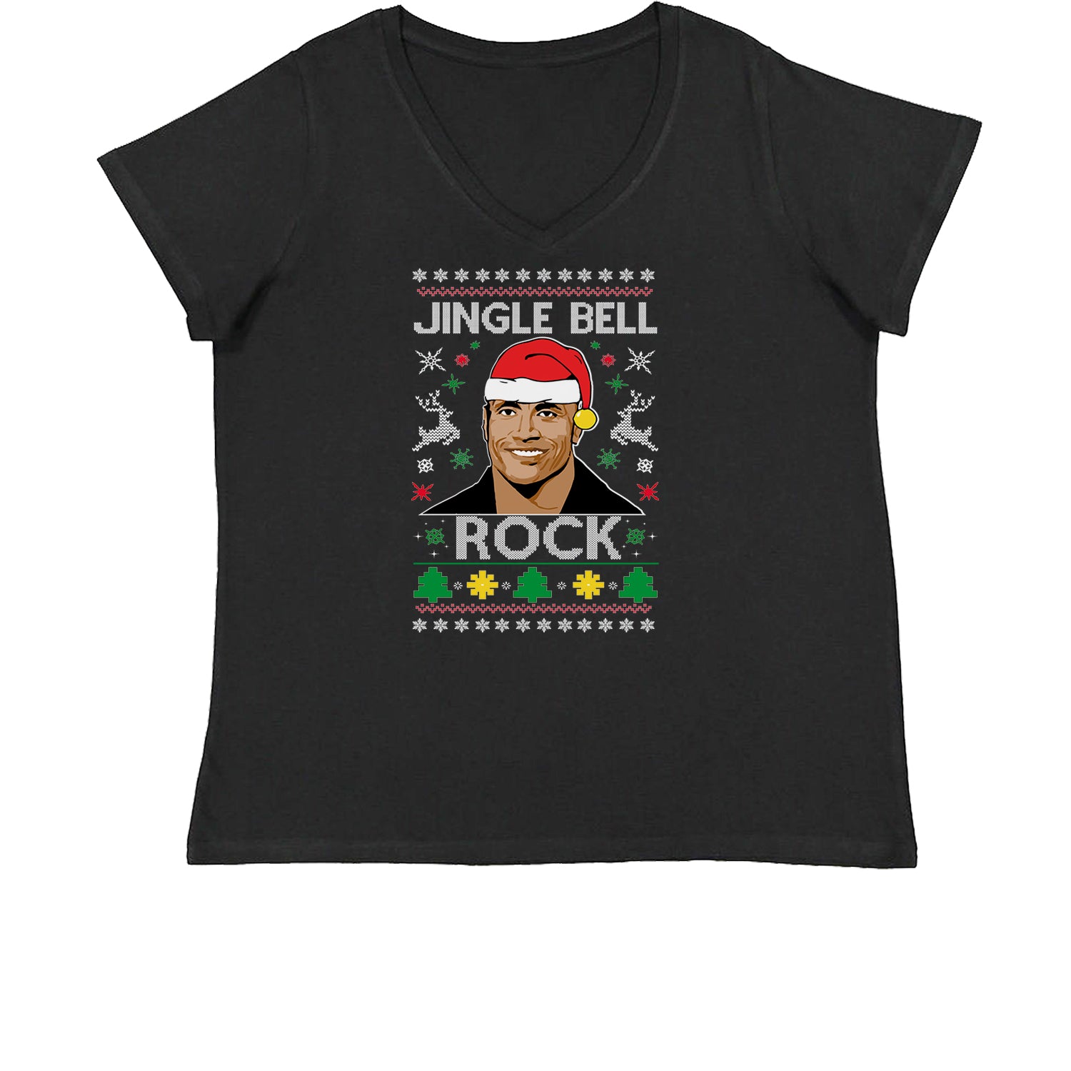 Jingle Bell Rock Ugly Christmas Womens Plus Size V-Neck T-shirt 2018, champ, Christmas, dwayne, johnson, peoples, rock, Sweatshirts, the, Ugly by Expression Tees