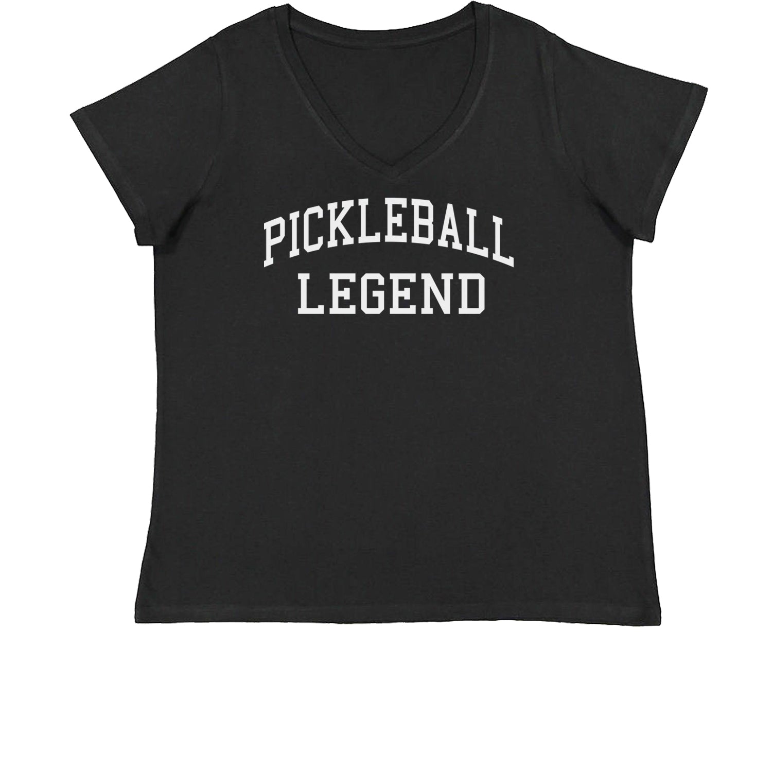 Pickleball Legend Womens Plus Size V-Neck T-shirt ball, dink, dinking, pickle, pickleball by Expression Tees