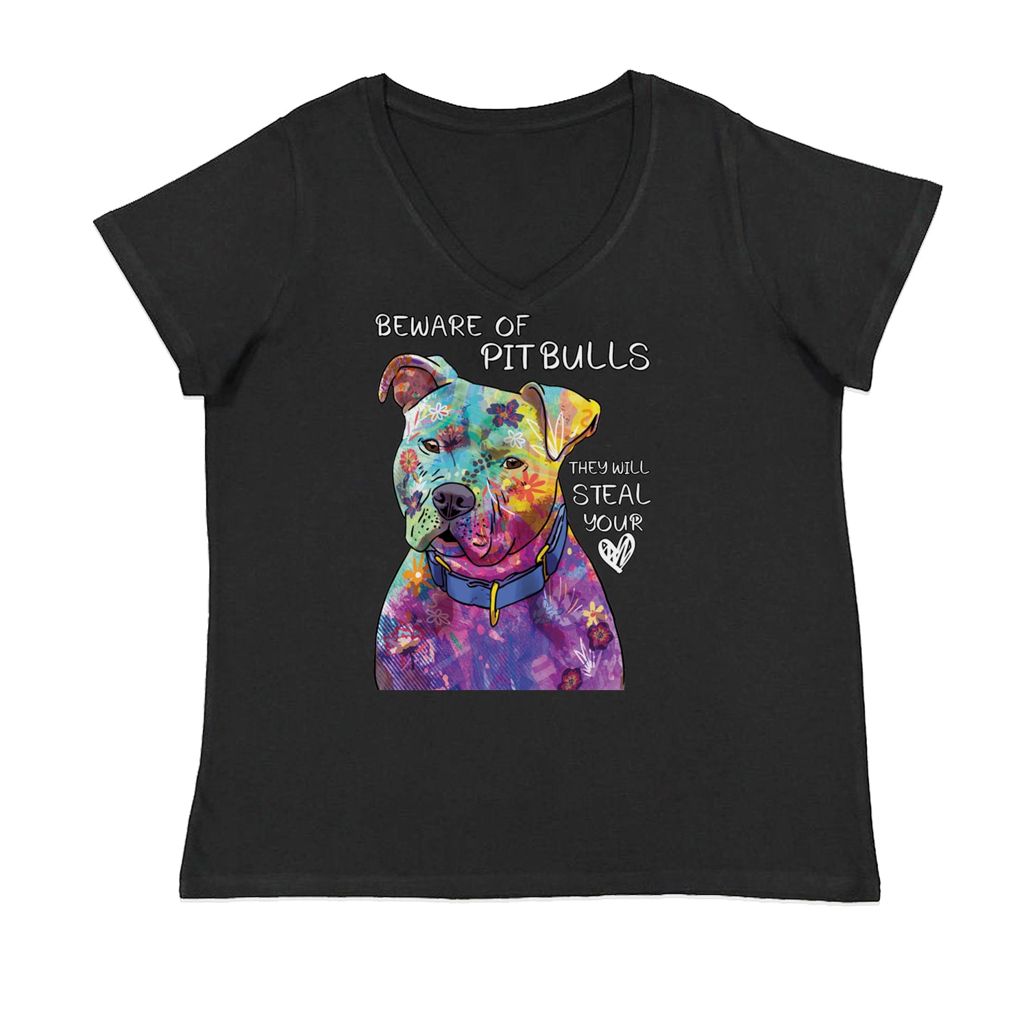 Beware Of Pit Bulls, They Will Steal Your Heart  Womens Plus Size V-Neck T-shirt