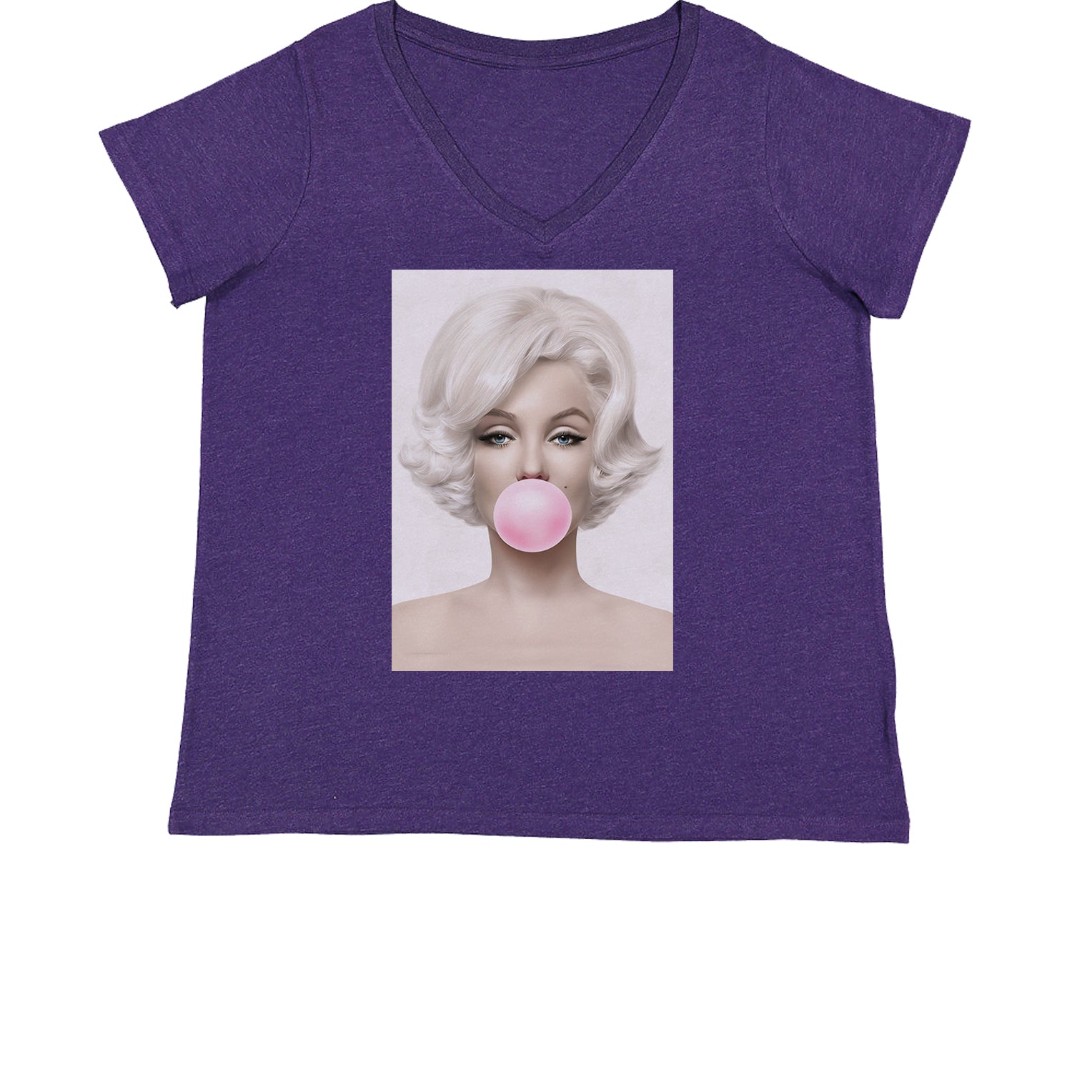 Marilyn Monroe Pink Bubble Gum Womens Plus Size V-Neck T-shirt marilyn, monroe by Expression Tees
