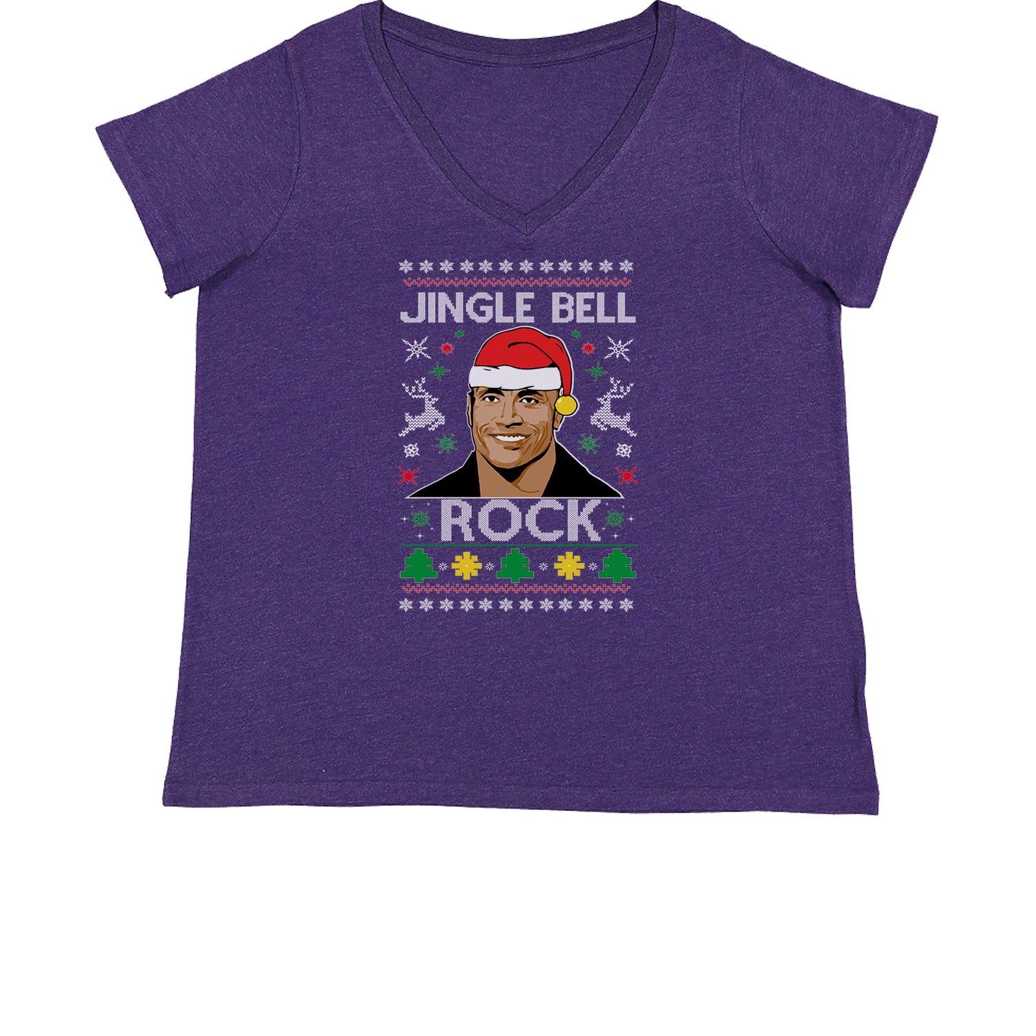 Jingle Bell Rock Ugly Christmas Womens Plus Size V-Neck T-shirt 2018, champ, Christmas, dwayne, johnson, peoples, rock, Sweatshirts, the, Ugly by Expression Tees