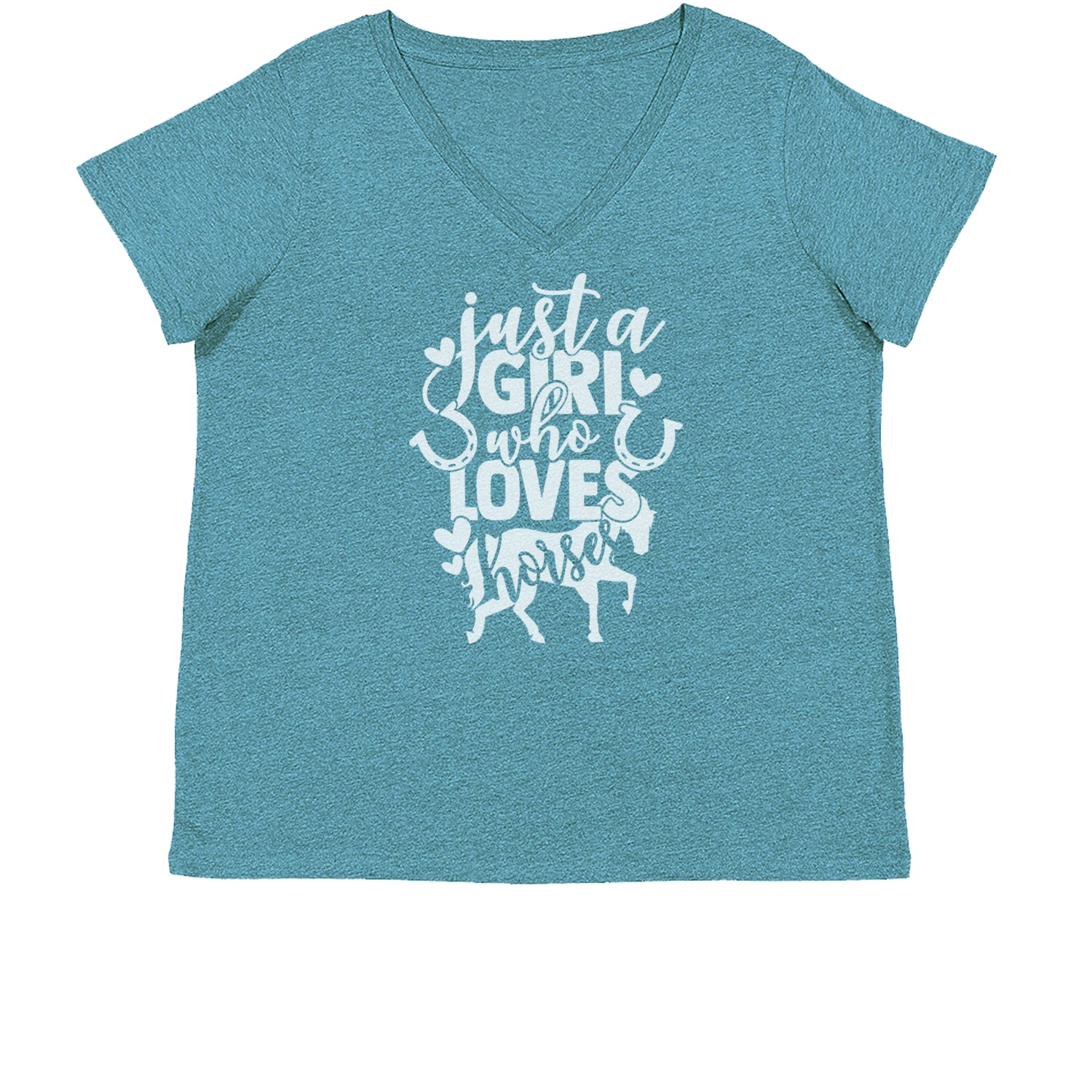 Just A Girl Who Loves Horses Womens Plus Size V-Neck T-shirt equestrian, equine, horse, horses, horseshoe, ponies, pony, shoe by Expression Tees