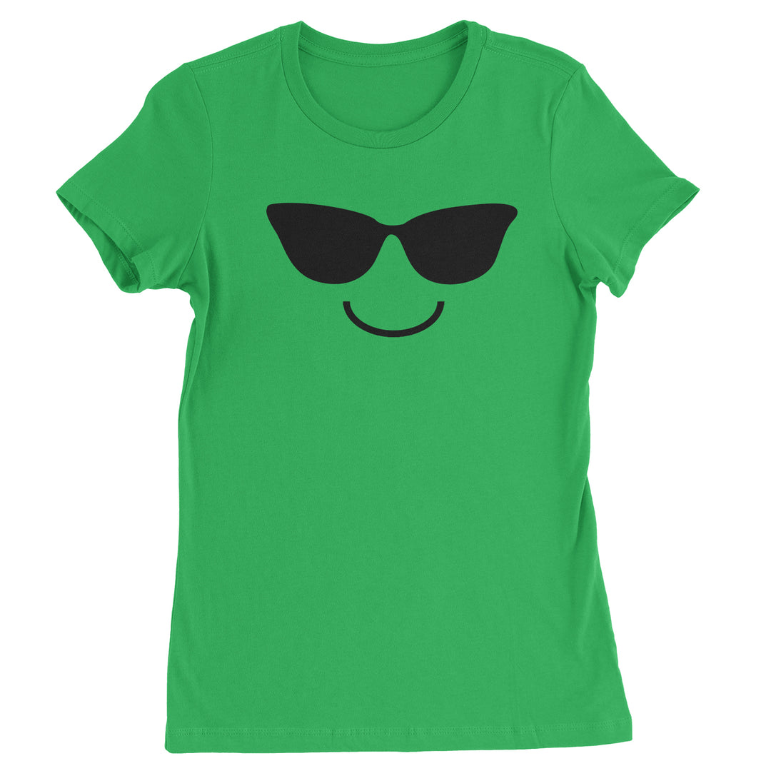 Emoticon Sunglasses Smile Face Womens T-shirt cosplay, costume, dress, emoji, emote, face, halloween, smiley, up, yellow by Expression Tees