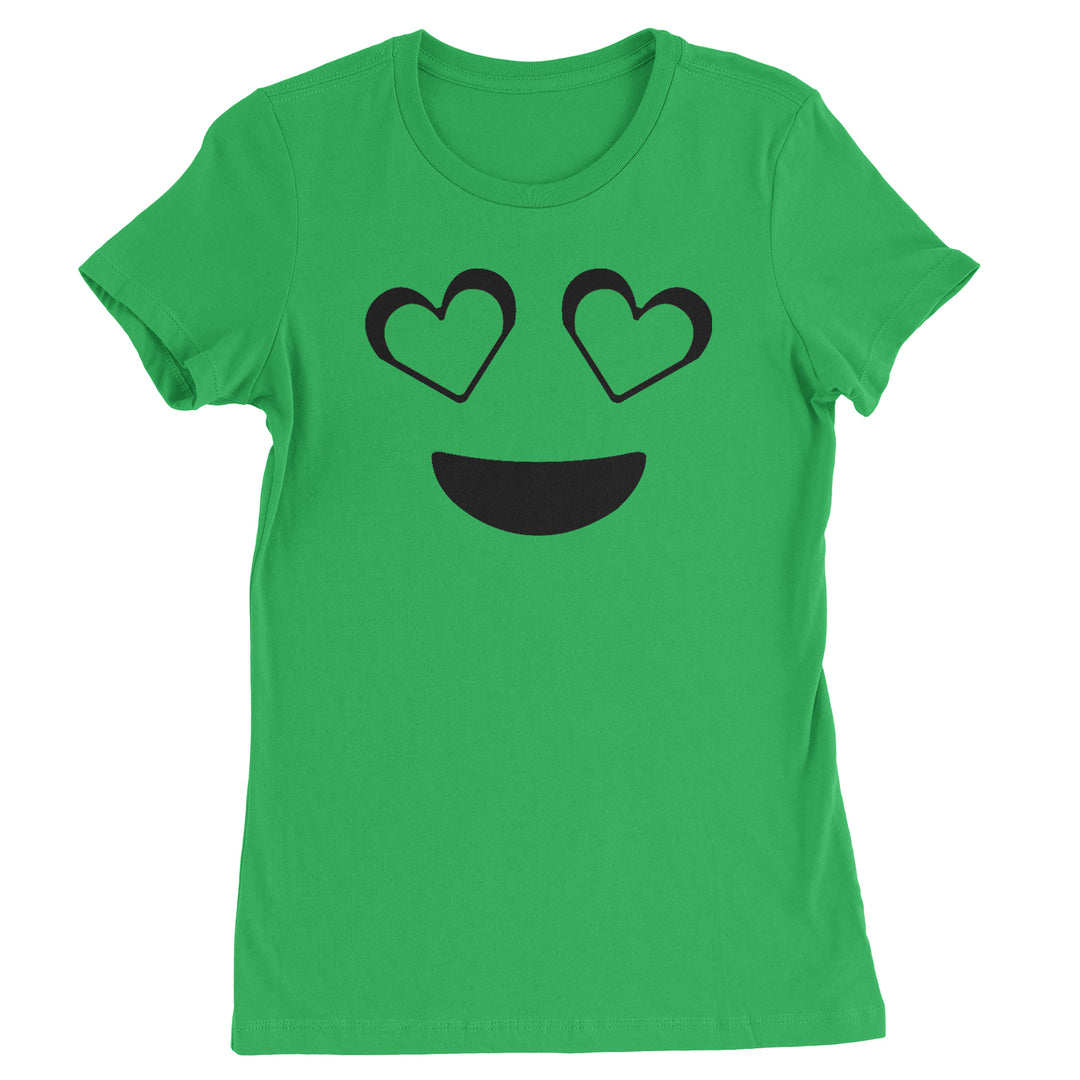 Emoticon Heart Eyes Smile Face Womens T-shirt cosplay, costume, dress, emoji, emote, face, halloween, Smile, up, yellow by Expression Tees