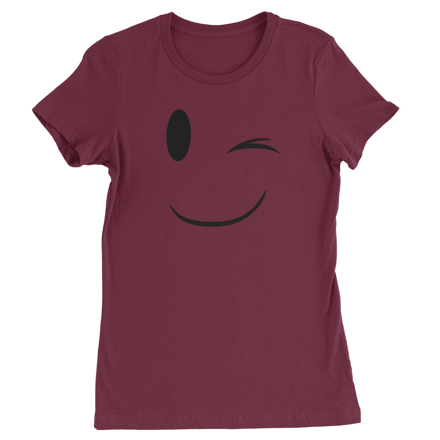 Emoticon Winking Smile Face Womens T-shirt cosplay, costume, dress, emoji, emote, face, halloween, smiley, up, yellow by Expression Tees