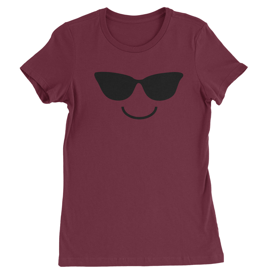 Emoticon Sunglasses Smile Face Womens T-shirt cosplay, costume, dress, emoji, emote, face, halloween, smiley, up, yellow by Expression Tees