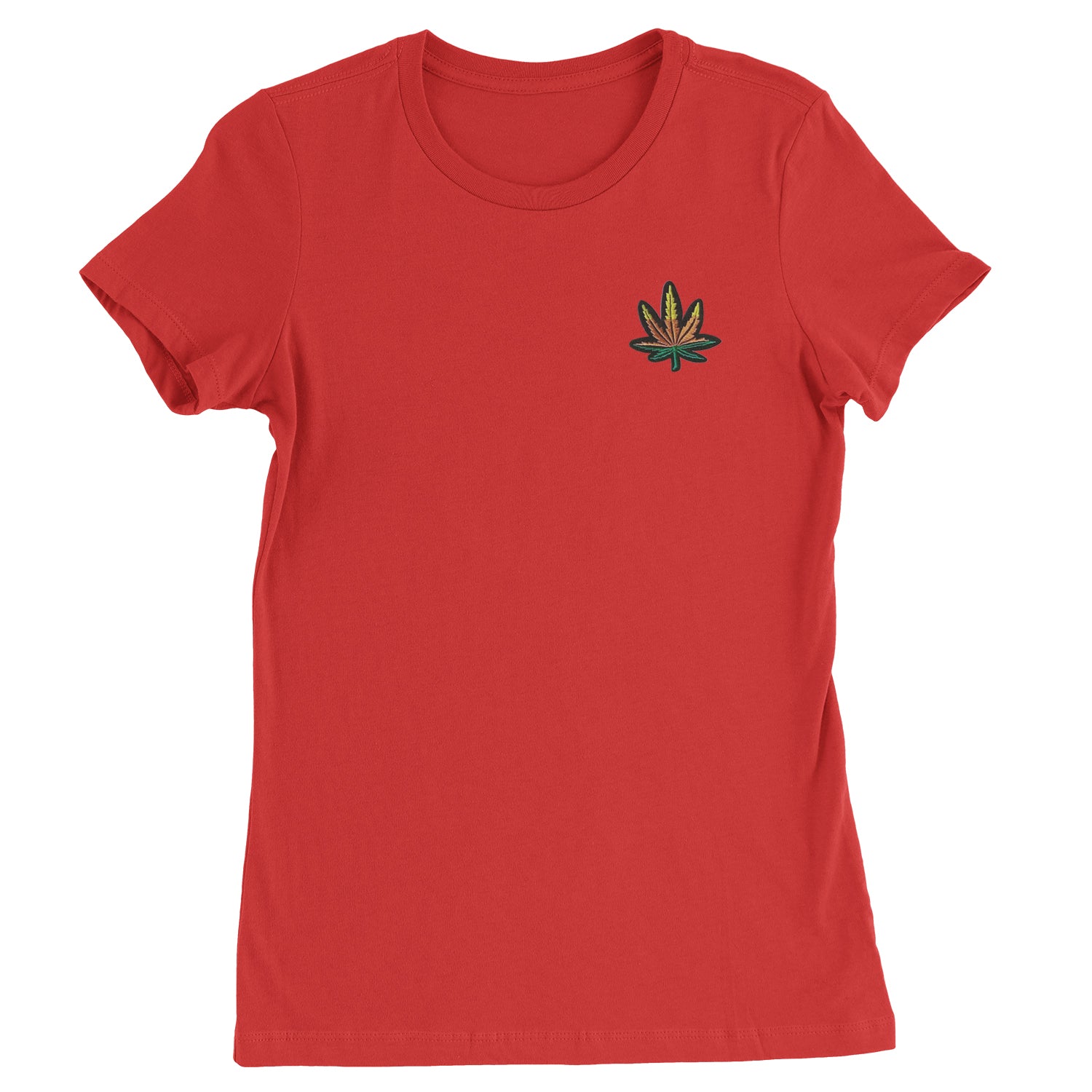 Embroidered Rasta Pot Leaf Patch (Pocket Print) Womens T-shirt bob, legalize, marijuana, marley, rastafarian, weed by Expression Tees