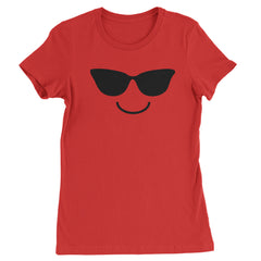 Emoticon Sunglasses Smile Face Womens T-shirt cosplay, costume, dress, emoji, emote, face, halloween, smiley, up, yellow by Expression Tees