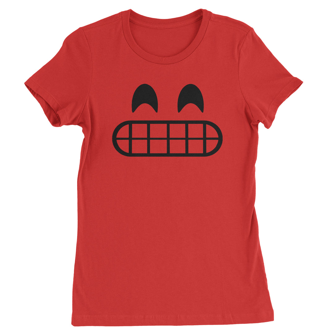 Emoticon Grinning Smile Face Womens T-shirt cosplay, costume, dress, emoji, emote, face, halloween, smiley, up, yellow by Expression Tees