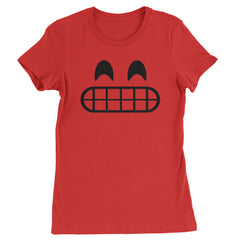 Emoticon Grinning Smile Face Womens T-shirt cosplay, costume, dress, emoji, emote, face, halloween, smiley, up, yellow by Expression Tees