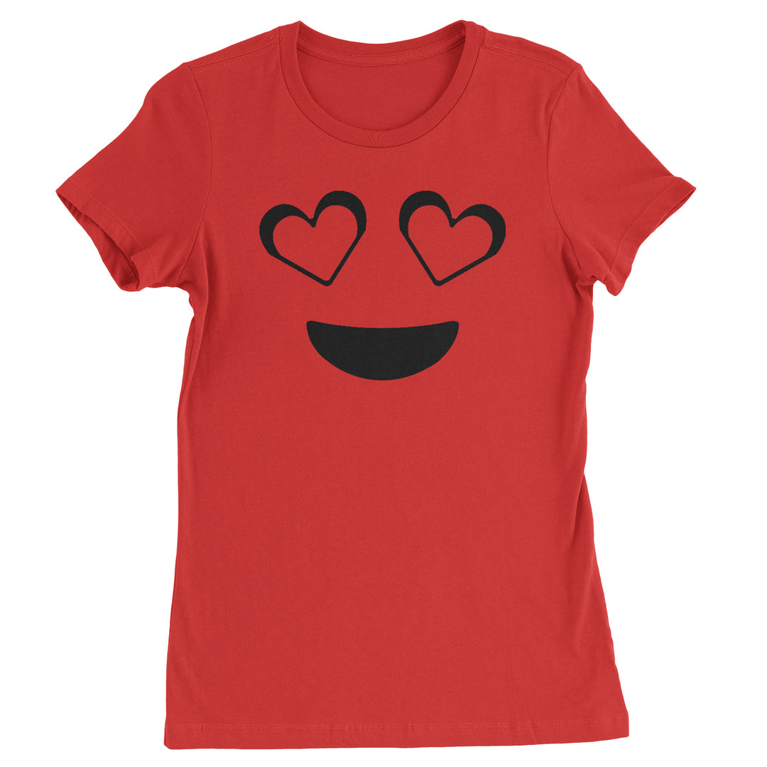 Emoticon Heart Eyes Smile Face Womens T-shirt cosplay, costume, dress, emoji, emote, face, halloween, Smile, up, yellow by Expression Tees