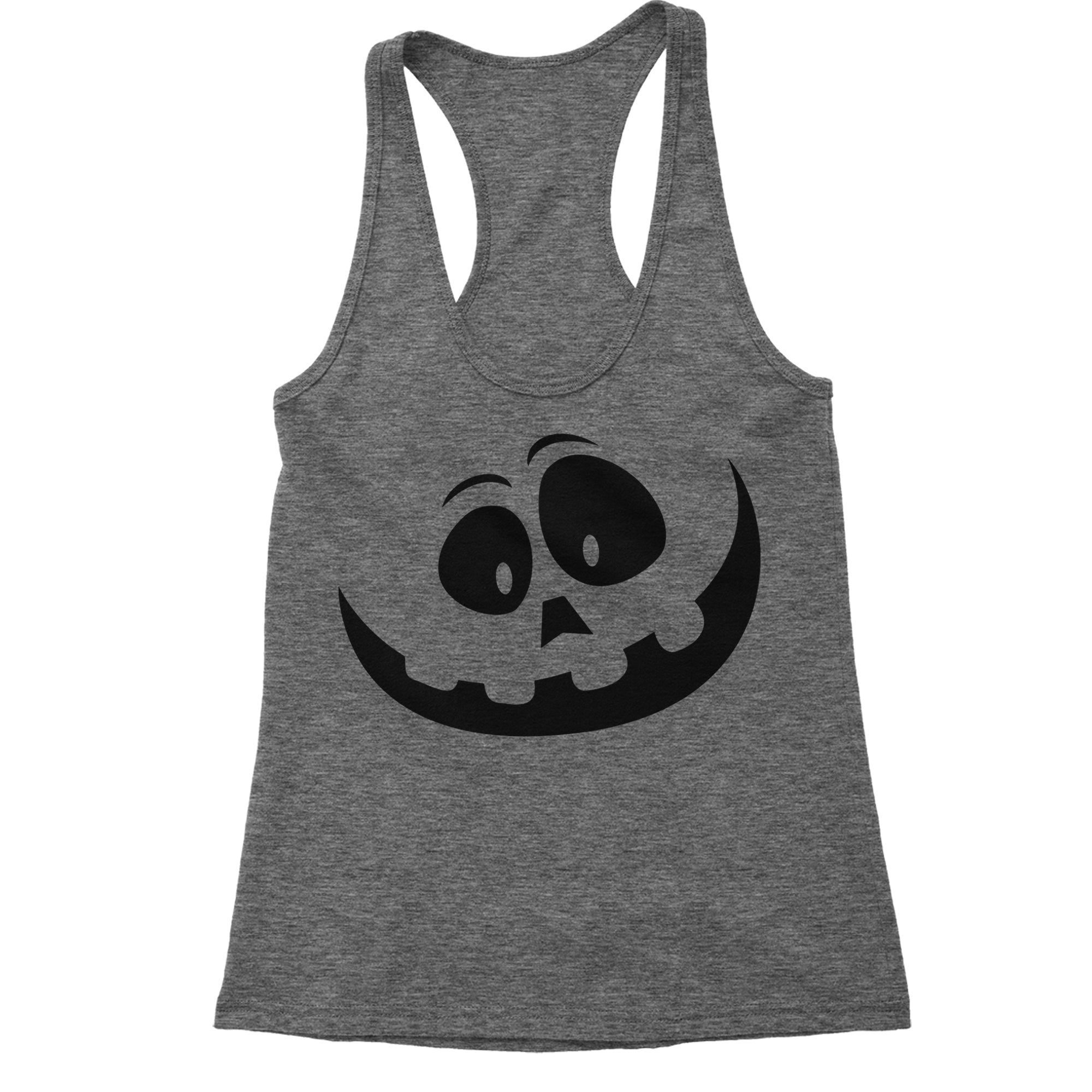 Silly Pumpkin Face (Black Print) Racerback Tank Top for Women halloween hallows eve costume dressup dress up party jackolantern by Expression Tees