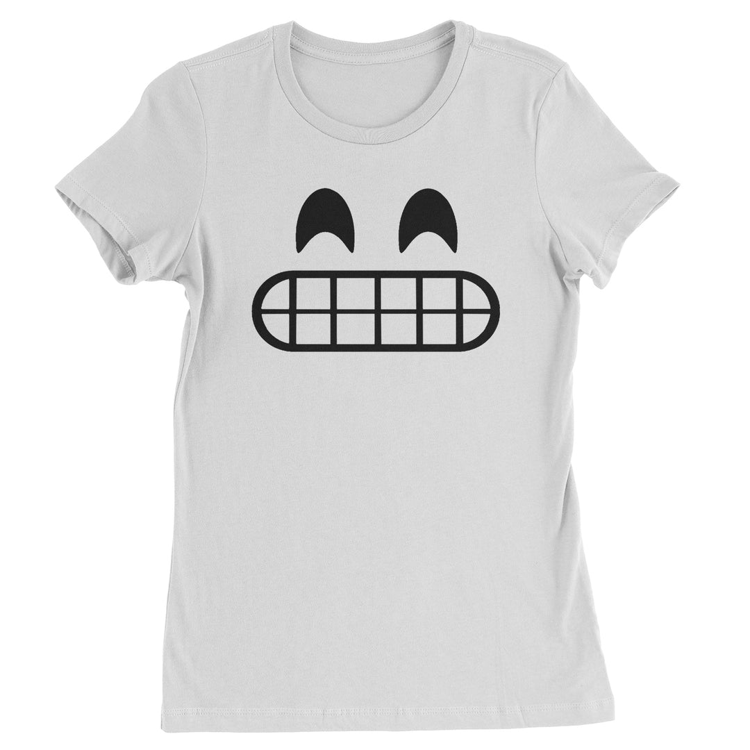 Emoticon Grinning Smile Face Womens T-shirt cosplay, costume, dress, emoji, emote, face, halloween, smiley, up, yellow by Expression Tees