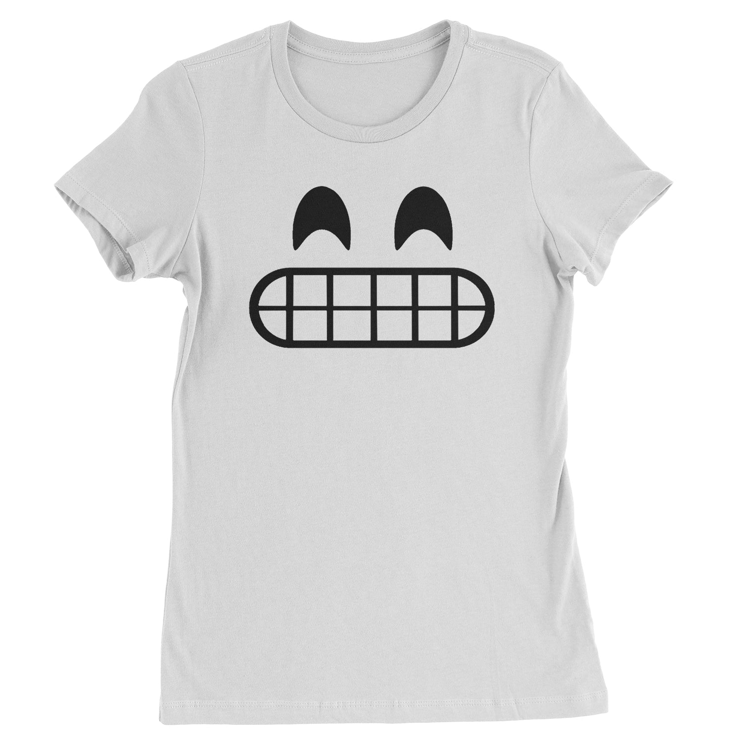 Emoticon Grinning Smile Face Womens T-shirt cosplay, costume, dress, emoji, emote, face, halloween, smiley, up, yellow by Expression Tees