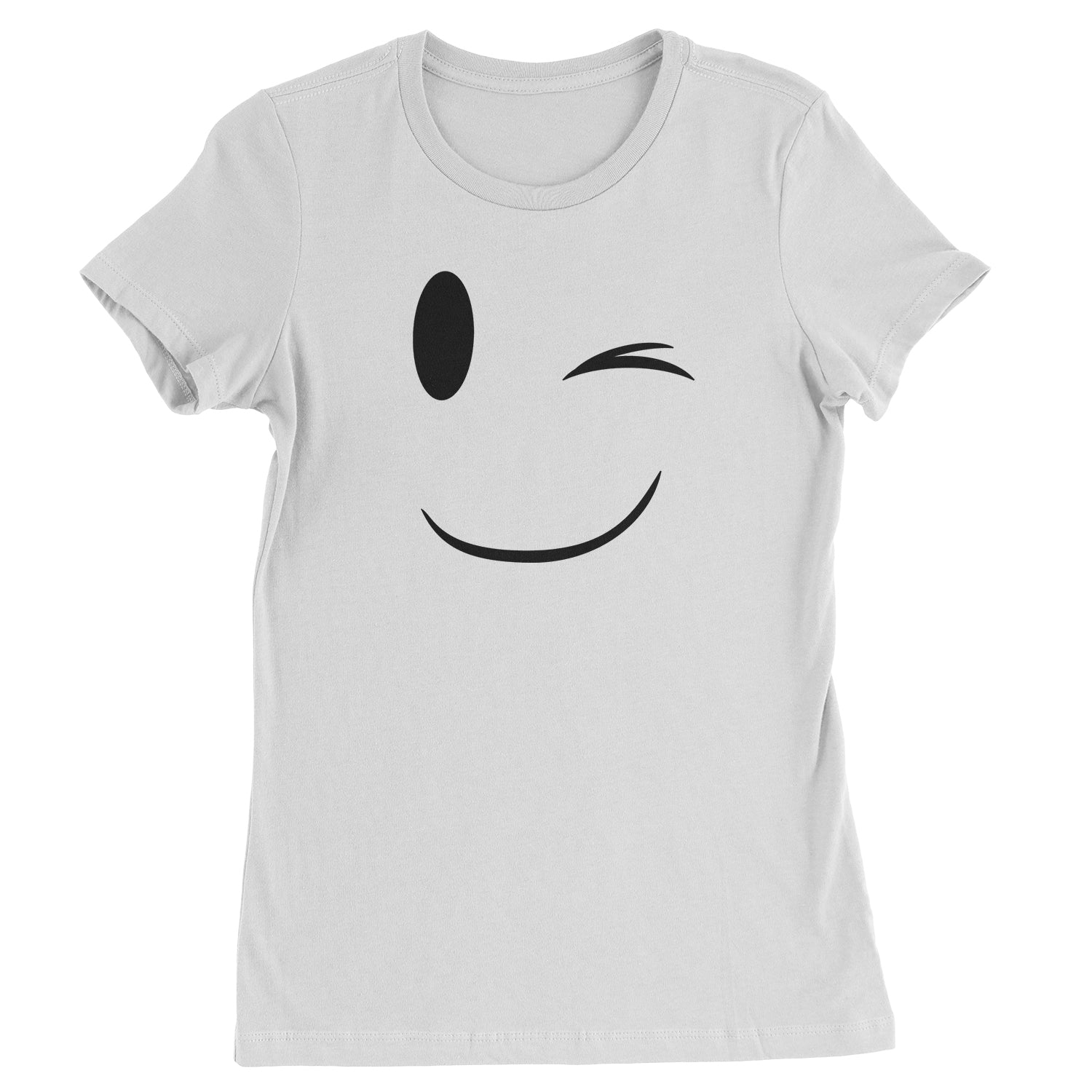 Emoticon Winking Smile Face Womens T-shirt cosplay, costume, dress, emoji, emote, face, halloween, smiley, up, yellow by Expression Tees