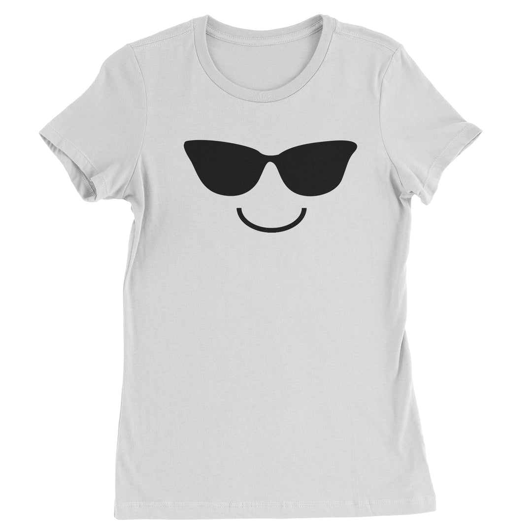 Emoticon Sunglasses Smile Face Womens T-shirt cosplay, costume, dress, emoji, emote, face, halloween, smiley, up, yellow by Expression Tees