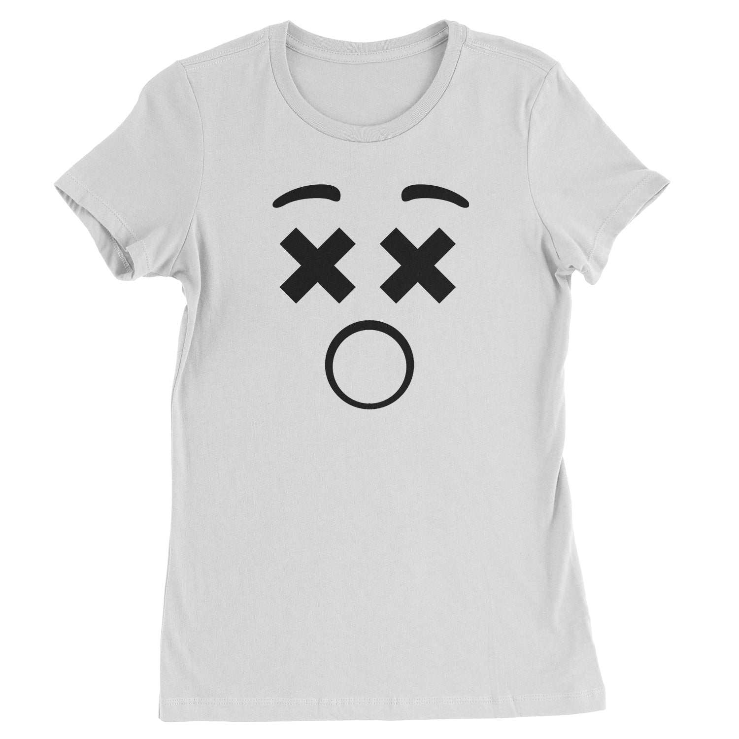 Emoticon XX Eyes Smile Face Womens T-shirt cosplay, costume, dress, emoji, emote, face, halloween, smiley, up, yellow by Expression Tees