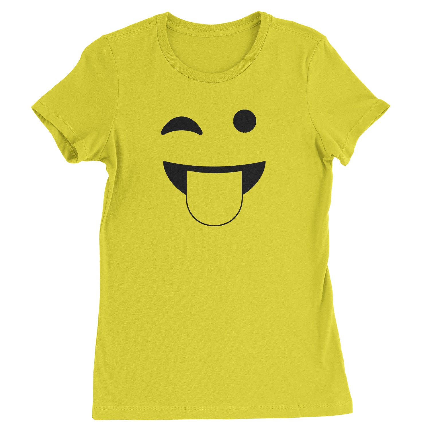 Emoticon Tongue Hanging Out Smile Face Womens T-shirt cosplay, costume, dress, emoji, emote, face, halloween, smiley, up, yellow by Expression Tees