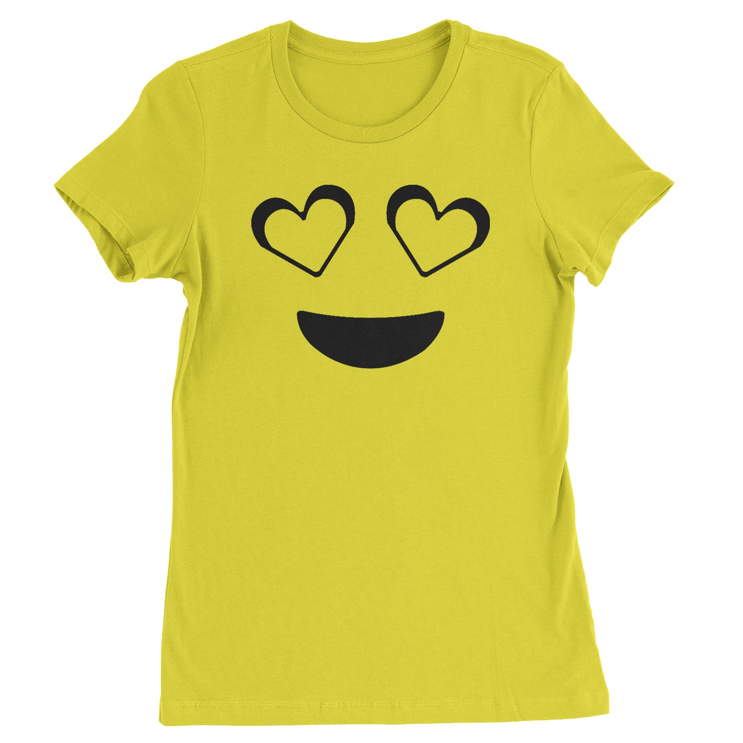 Emoticon Heart Eyes Smile Face Womens T-shirt cosplay, costume, dress, emoji, emote, face, halloween, Smile, up, yellow by Expression Tees