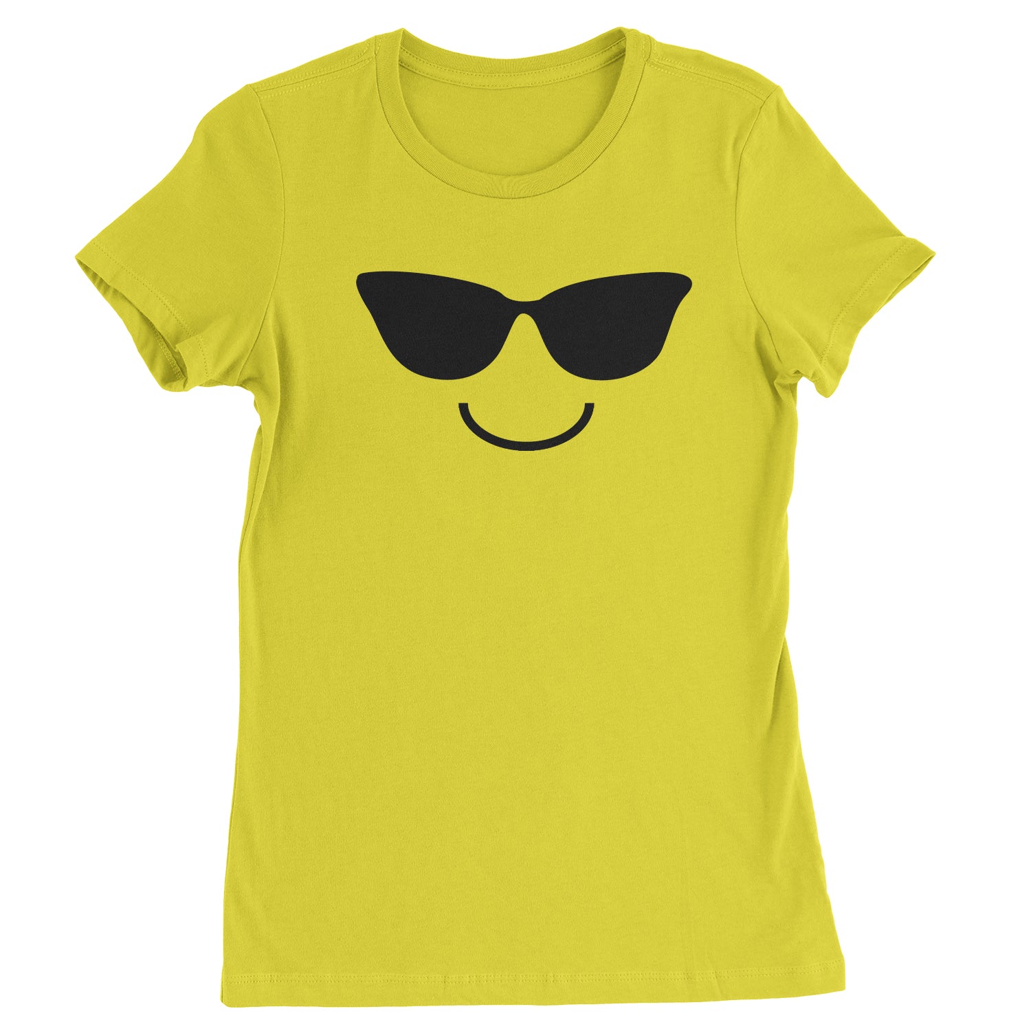 Emoticon Sunglasses Smile Face Womens T-shirt cosplay, costume, dress, emoji, emote, face, halloween, smiley, up, yellow by Expression Tees