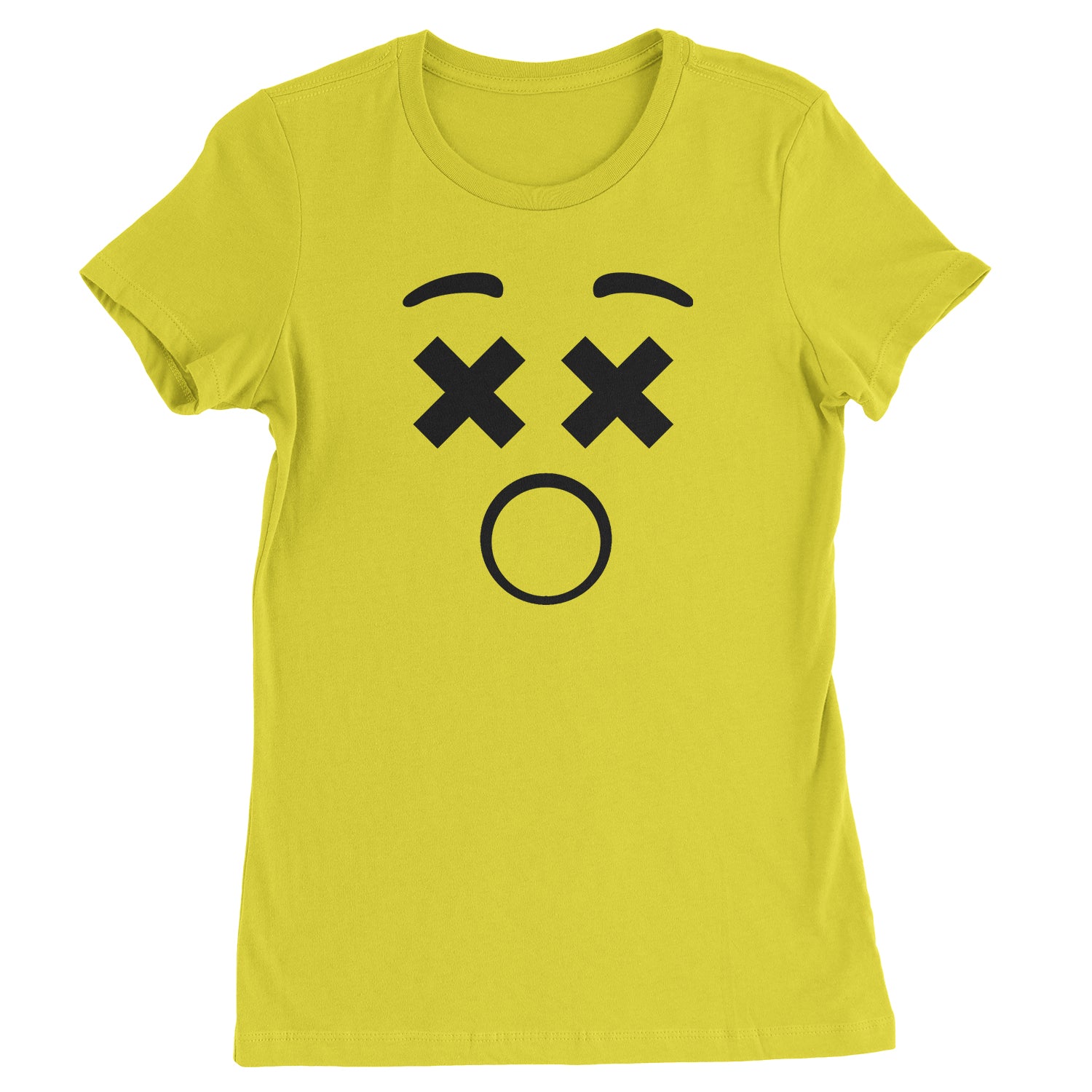Emoticon XX Eyes Smile Face Womens T-shirt cosplay, costume, dress, emoji, emote, face, halloween, smiley, up, yellow by Expression Tees