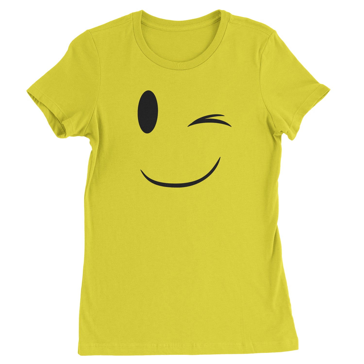 Emoticon Winking Smile Face Womens T-shirt cosplay, costume, dress, emoji, emote, face, halloween, smiley, up, yellow by Expression Tees