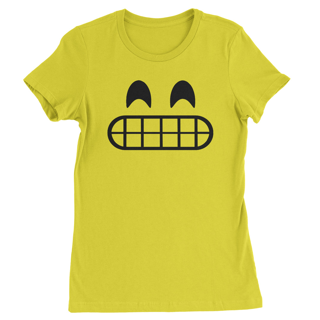 Women's Heavyweight Cotton T-Shirt with a bold grinning smile face on a sunny yellow background