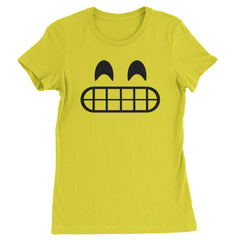 Women's Heavyweight Cotton T-Shirt with a bold grinning smile face on a sunny yellow background