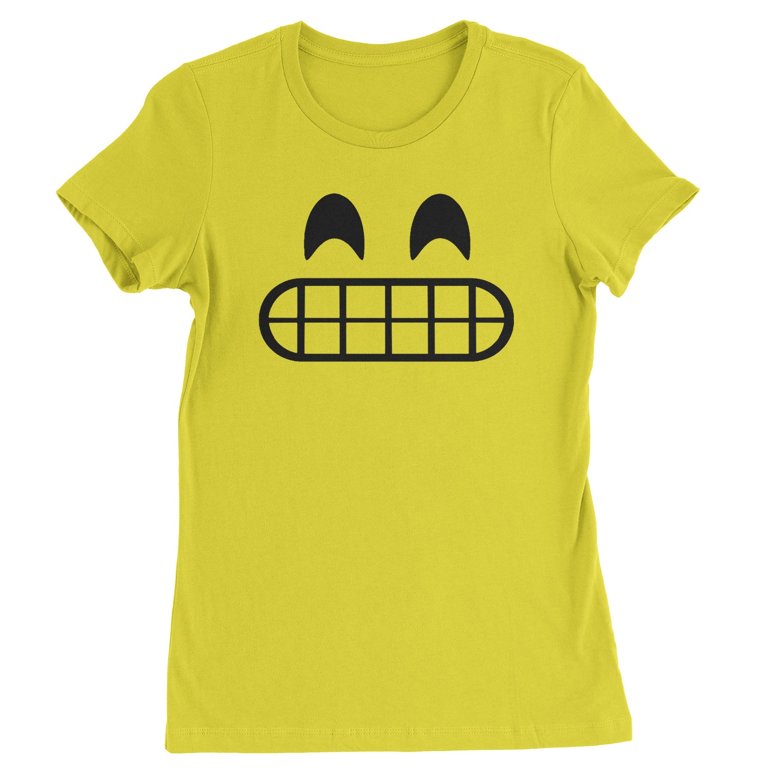 Emoticon Grinning Smile Face Womens T-shirt cosplay, costume, dress, emoji, emote, face, halloween, smiley, up, yellow by Expression Tees
