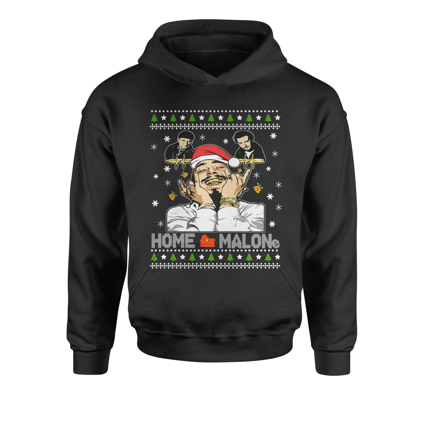 Home Malone Ugly Christmas Youth-Sized Hoodie alone, caulkin, home, malone, mcauley, post by Expression Tees