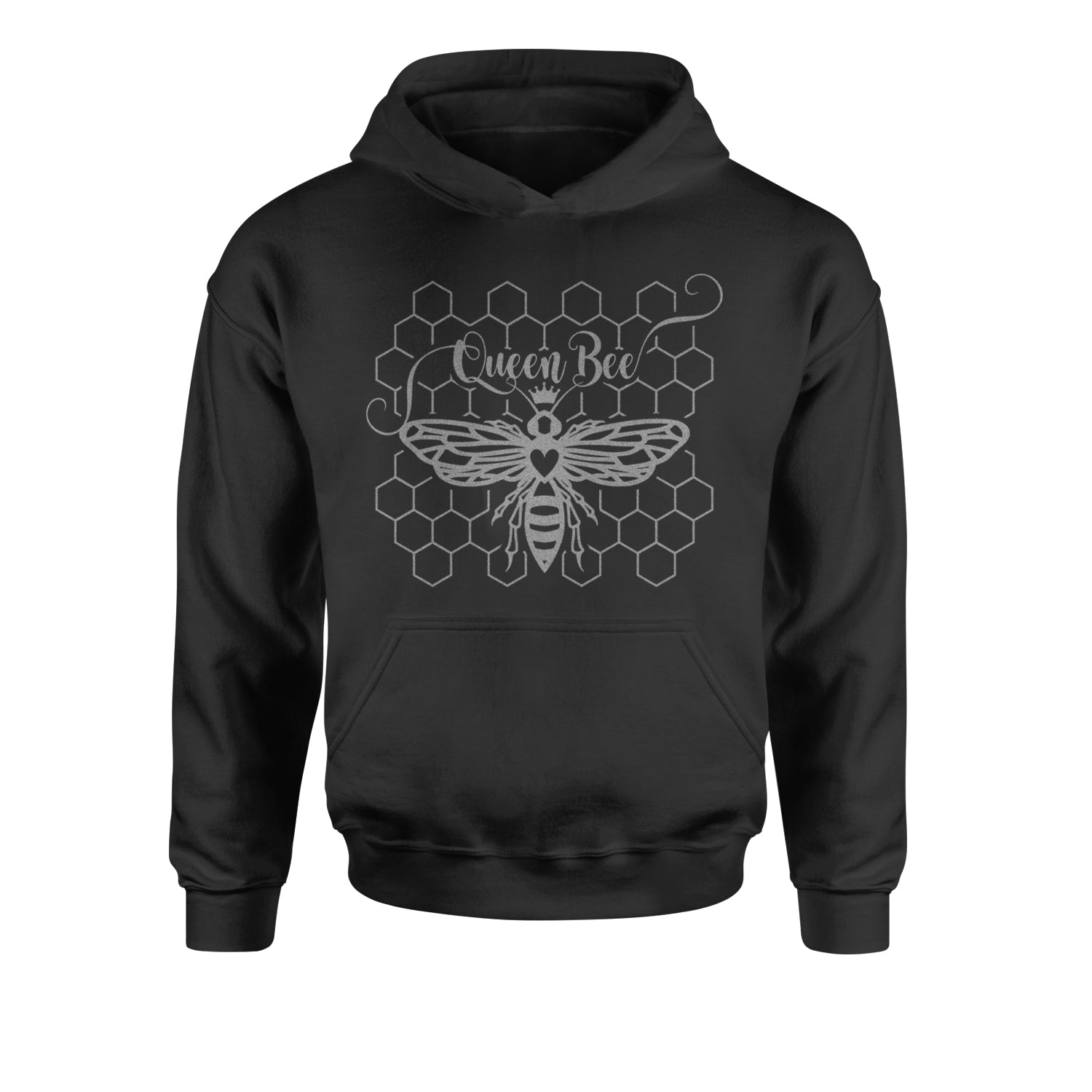 Beehive Queen Bee Metallic Silver Witty Bee Hive Design Youth-Sized Hoodie