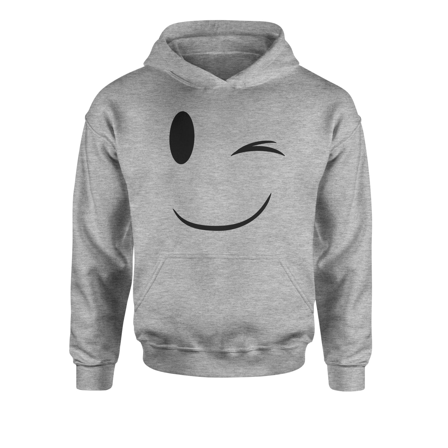 Emoticon Winking Smile Face Youth-Sized Hoodie cosplay, costume, dress, emoji, emote, face, halloween, smiley, up, yellow, youth-sized by Expression Tees
