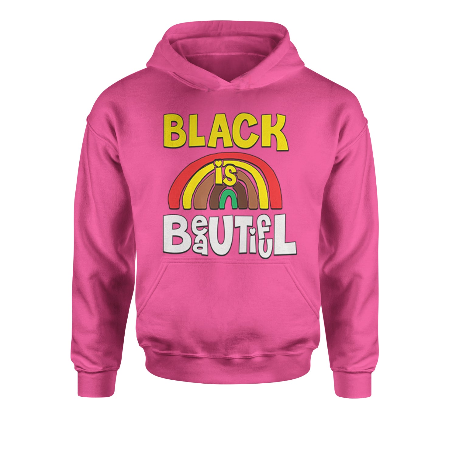 Black Is Beautiful Rainbow Youth-Sized Hoodie african, africanamerican, american, black, blackpride, blm, harriet, king, lives, luther, malcolm, march, martin, matter, parks, protest, rosa, tubman, x by Expression Tees