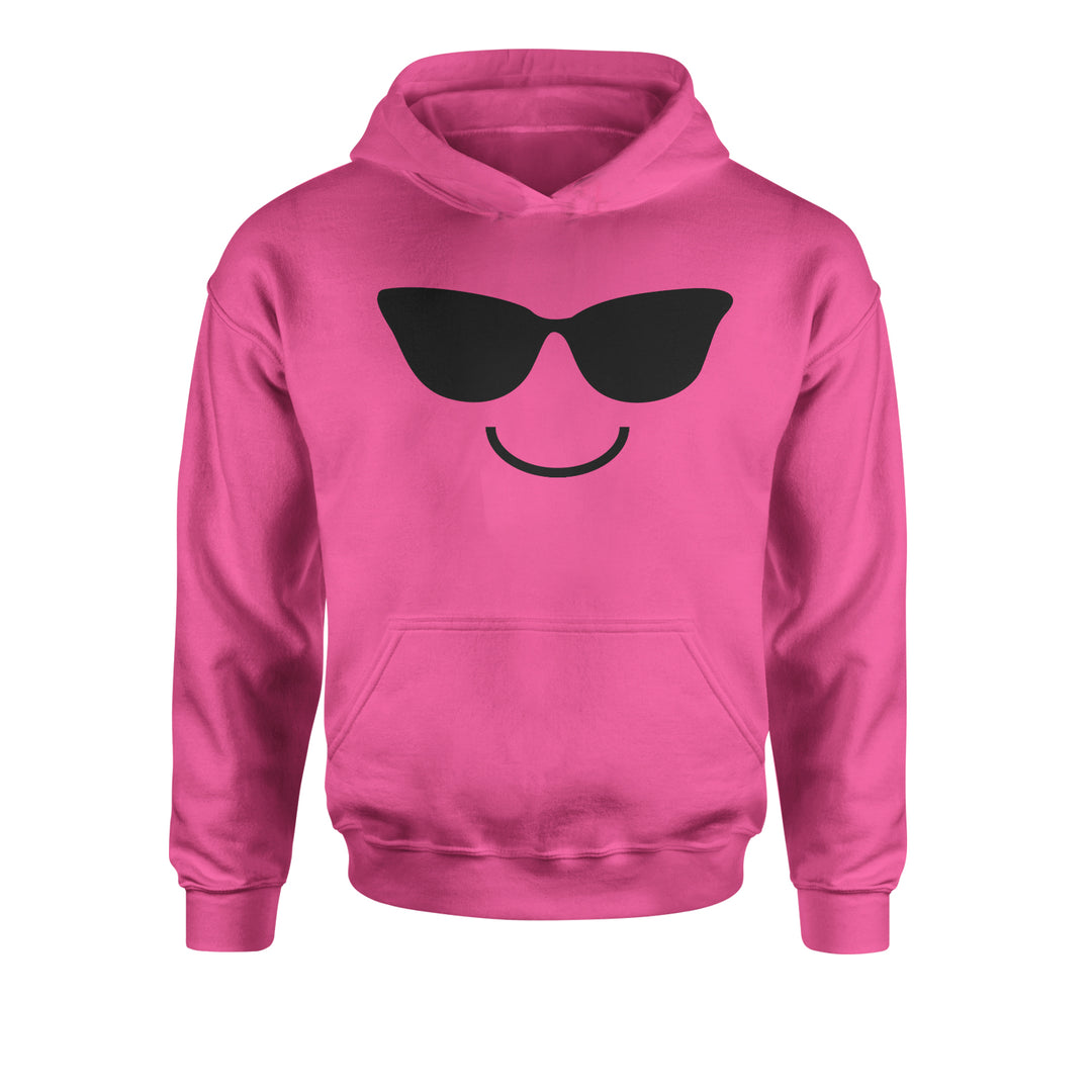 Emoticon Sunglasses Smile Face Youth-Sized Hoodie cosplay, costume, dress, emoji, emote, face, halloween, smiley, up, yellow, youth-sized by Expression Tees