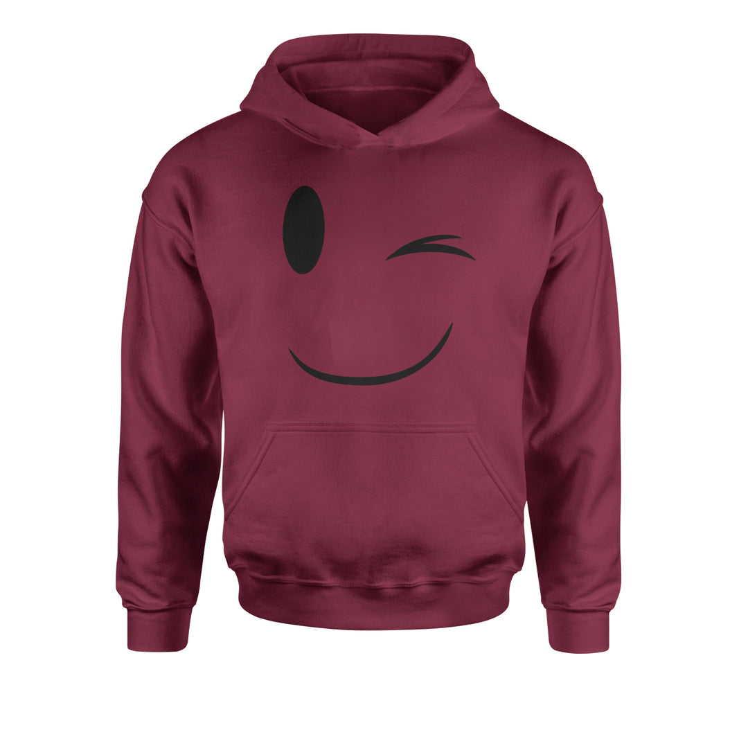 Emoticon Winking Smile Face Youth-Sized Hoodie cosplay, costume, dress, emoji, emote, face, halloween, smiley, up, yellow, youth-sized by Expression Tees