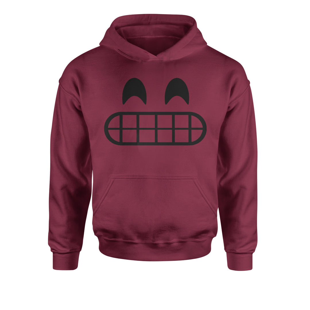 Emoticon Grinning Smile Face Youth-Sized Hoodie cosplay, costume, dress, emoji, emote, face, halloween, smiley, up, yellow, youth-sized by Expression Tees