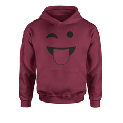 Emoticon Tongue Hanging Out Smile Face Youth-Sized Hoodie cosplay, costume, dress, emoji, emote, face, halloween, smiley, up, yellow, youth-sized by Expression Tees