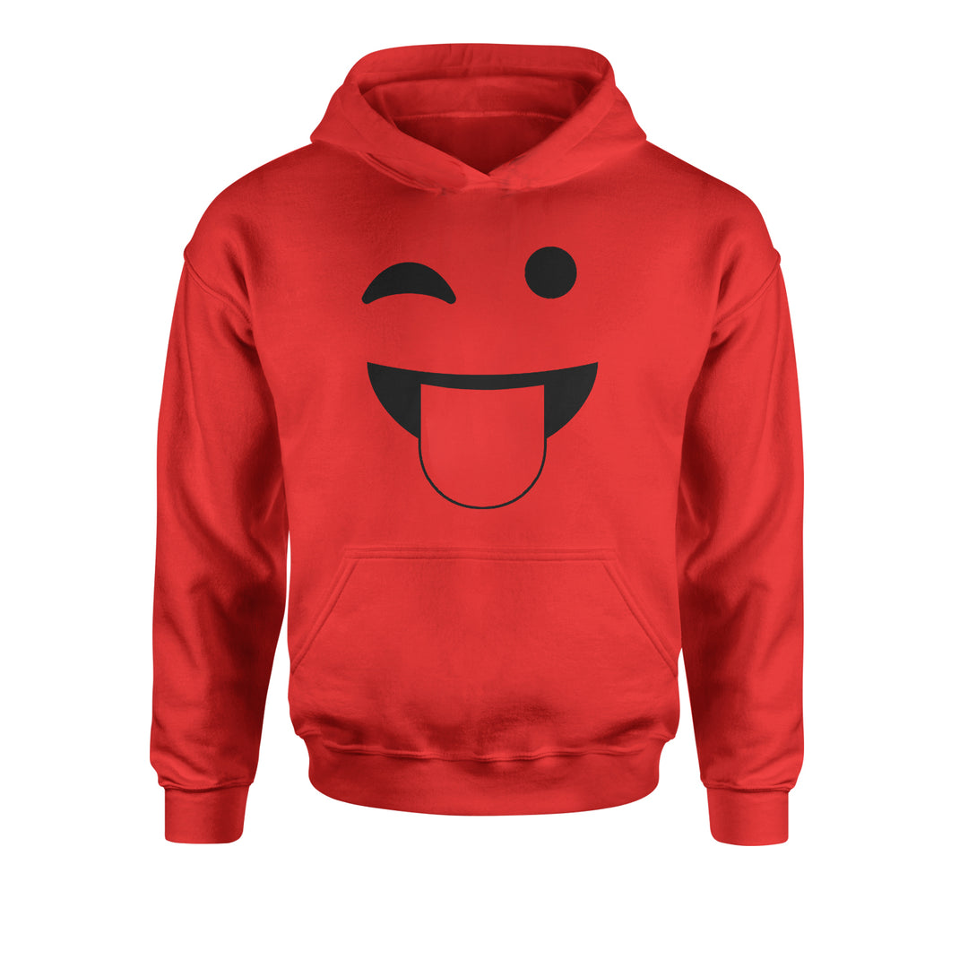 Emoticon Tongue Hanging Out Smile Face Youth-Sized Hoodie cosplay, costume, dress, emoji, emote, face, halloween, smiley, up, yellow, youth-sized by Expression Tees
