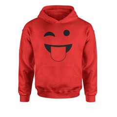 Emoticon Tongue Hanging Out Smile Face Youth-Sized Hoodie cosplay, costume, dress, emoji, emote, face, halloween, smiley, up, yellow, youth-sized by Expression Tees