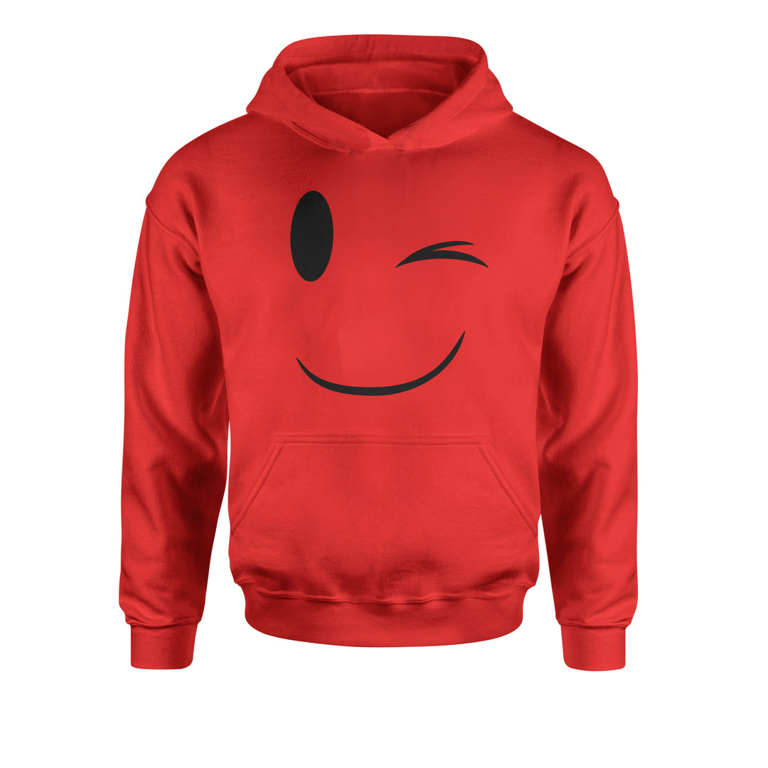 Emoticon Winking Smile Face Youth-Sized Hoodie cosplay, costume, dress, emoji, emote, face, halloween, smiley, up, yellow, youth-sized by Expression Tees