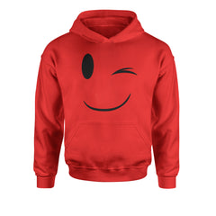 Emoticon Winking Smile Face Youth-Sized Hoodie cosplay, costume, dress, emoji, emote, face, halloween, smiley, up, yellow, youth-sized by Expression Tees