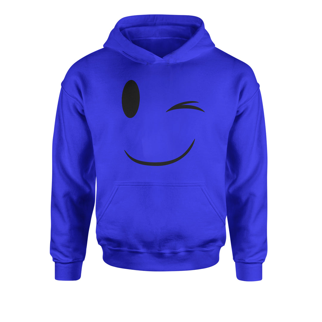 Emoticon Winking Smile Face Youth-Sized Hoodie cosplay, costume, dress, emoji, emote, face, halloween, smiley, up, yellow, youth-sized by Expression Tees