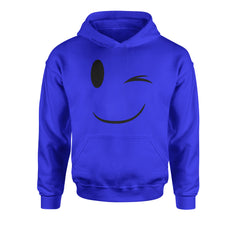 Emoticon Winking Smile Face Youth-Sized Hoodie cosplay, costume, dress, emoji, emote, face, halloween, smiley, up, yellow, youth-sized by Expression Tees