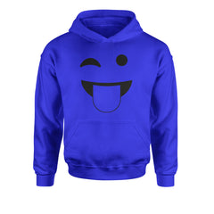 Emoticon Tongue Hanging Out Smile Face Youth-Sized Hoodie cosplay, costume, dress, emoji, emote, face, halloween, smiley, up, yellow, youth-sized by Expression Tees
