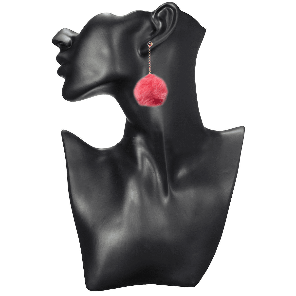 3 Pack Pom Pom Earrings Set with 3 inch Gold Dangle Chain - Black, White and Coral Earrings Set by Expression Tees